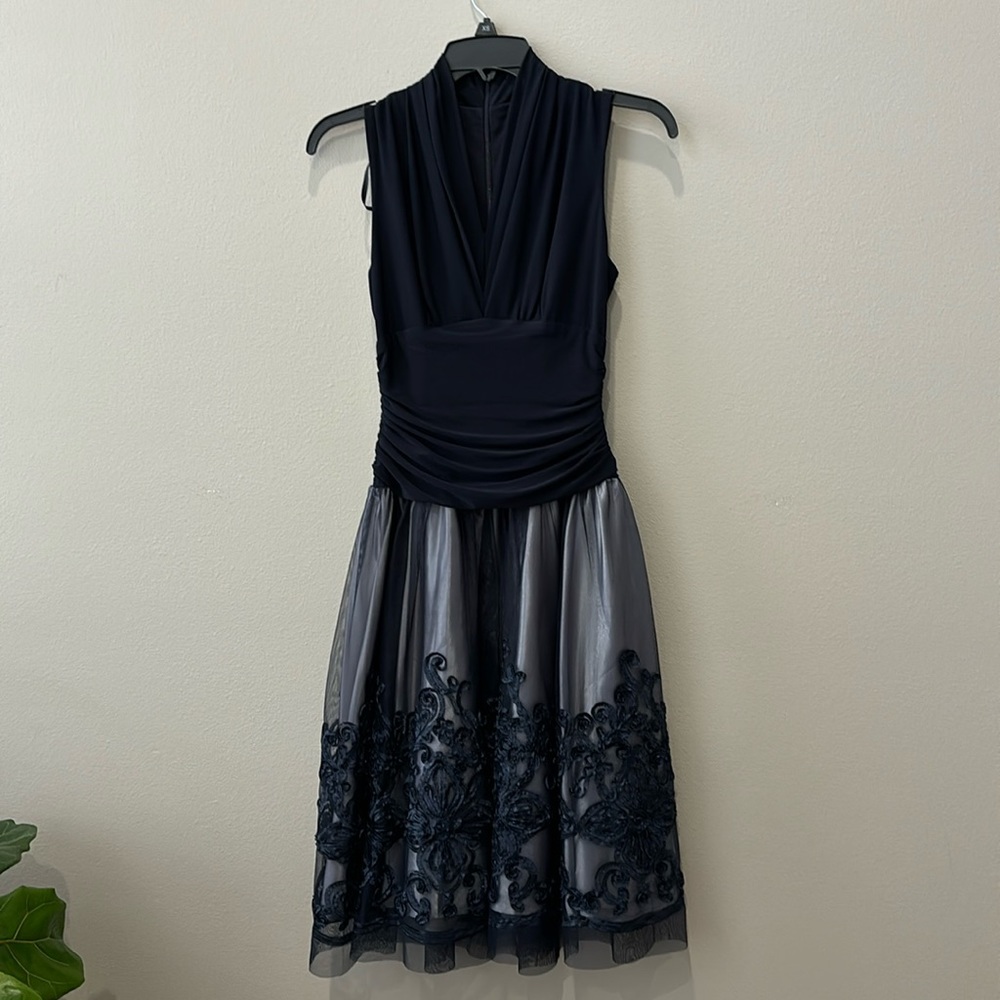 Women’s Navy Blue V Neckline Fit and Flare Dress Size 2